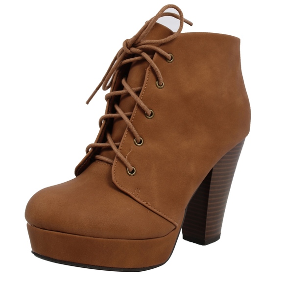 Tan Faux Leather Lace Up Platform Ankle Boot - Picture 2 of 8